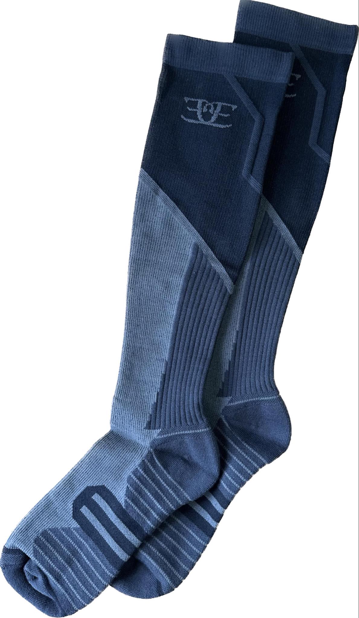 Blue Sport Compression Socks with Ribbed Design and Logo for Enhanced Comfort