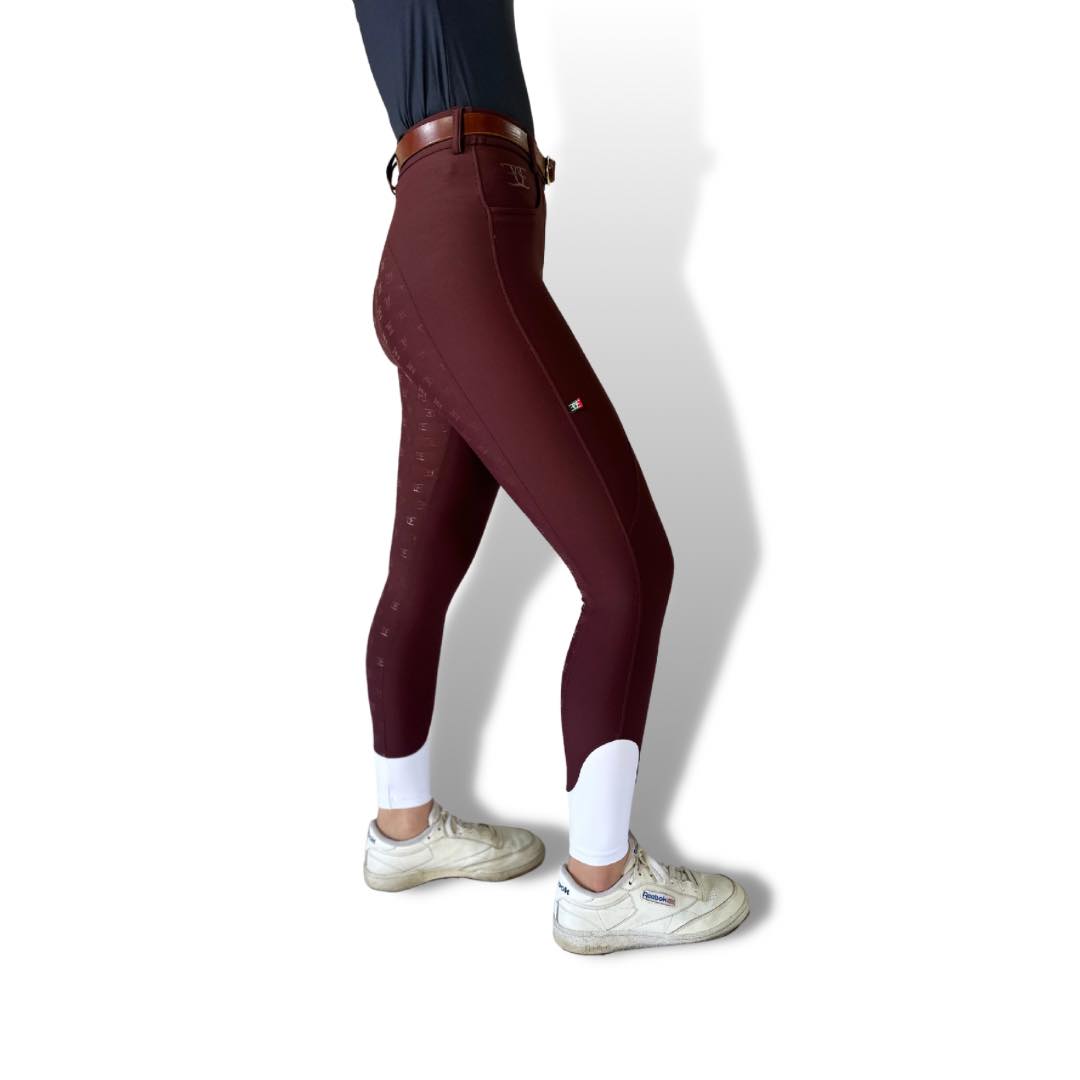 Childs Classic Burgundy XT Breeches with white ankle cuffs and white sneakers