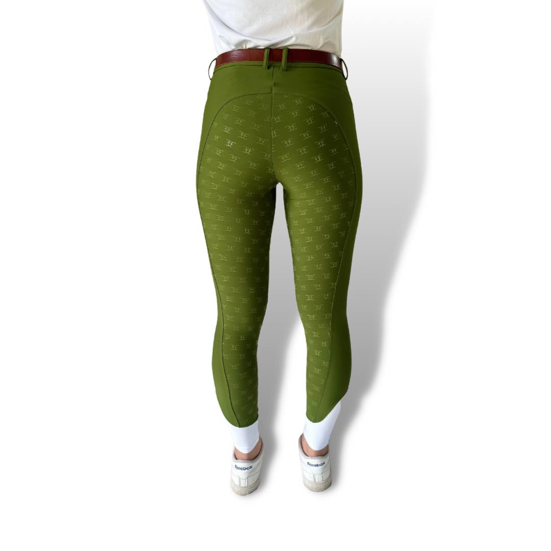 Classic Olive XT Breeches with a brown belt and green skinny design for stylish riding