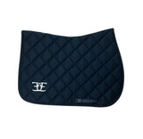Black Equus Elite Saddle Pad with white logo, perfect for stylish riding and breeches