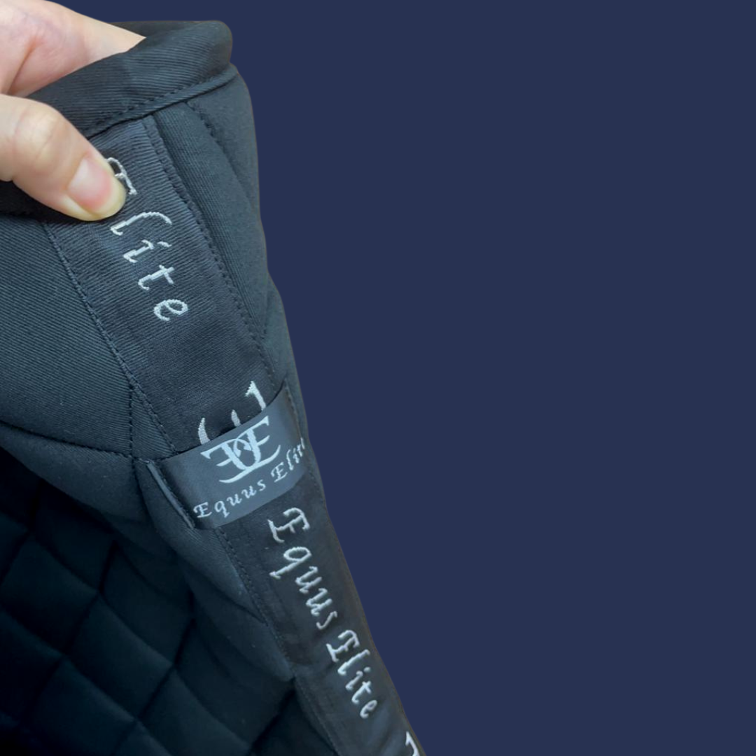 Dark jacket with printed edge, complements Equus Elite Saddle Pad and breeches
