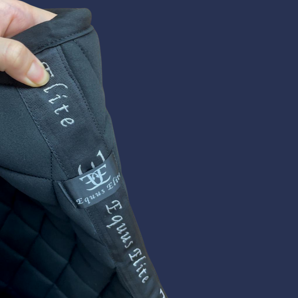 Dark jacket with printed edge, complements Equus Elite Saddle Pad and breeches