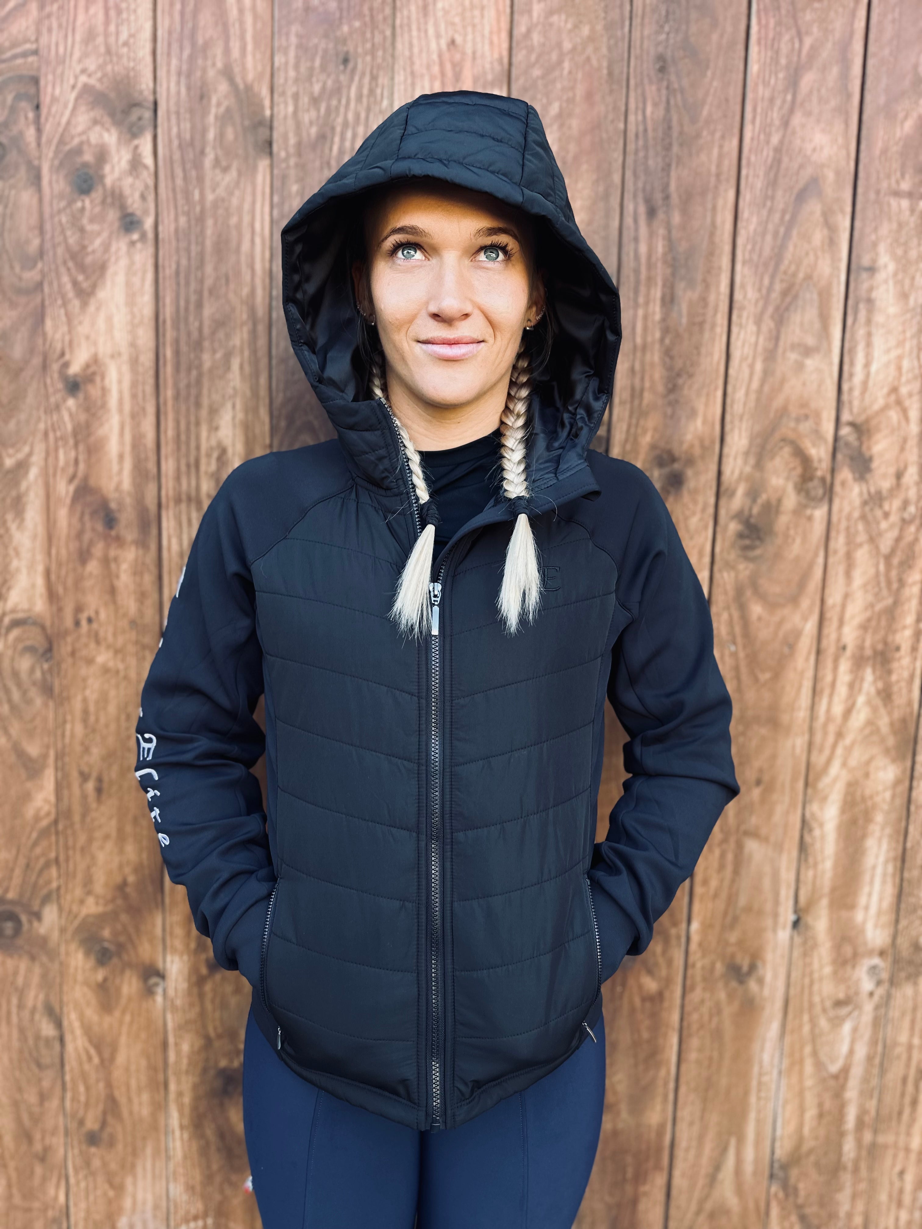 Navy blue Fit Equus Elite Puffer Jacket with zipper, perfect for elite horse riding