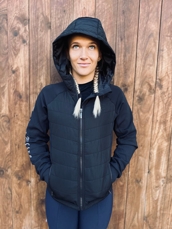Navy blue Fit Equus Elite Puffer Jacket with zipper, perfect for elite horse riding
